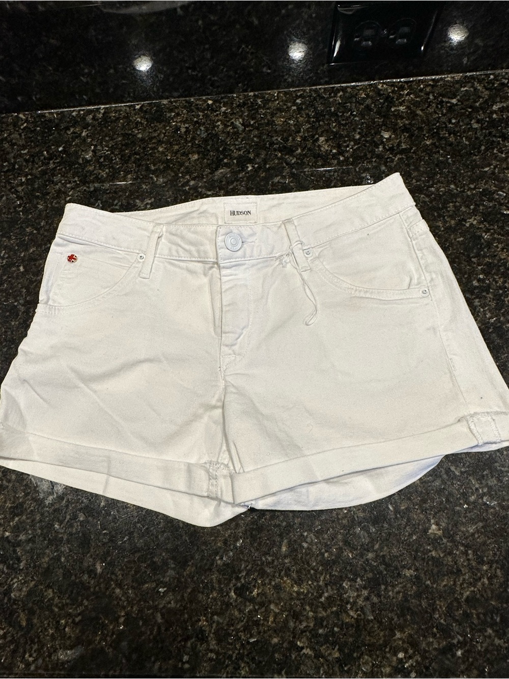 #318 Hudson Jeans White Rolled-Hem Denim Shorts